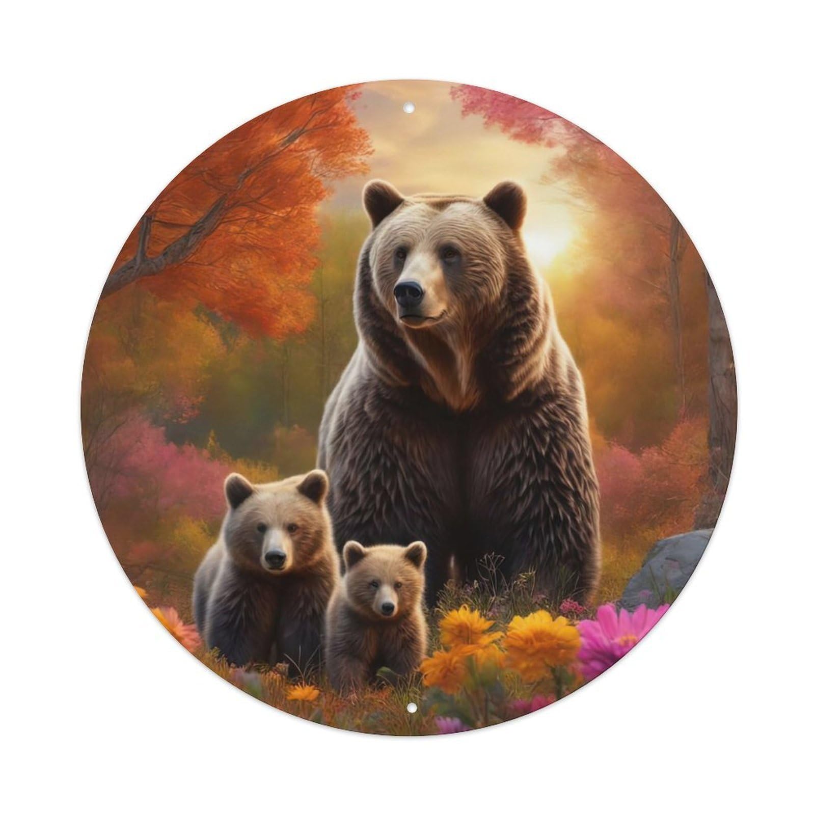 Wildlife Artwork Grizzly Bear And Its Two Cubs Vintage Metal Tin Sign Plaque Wall Decor for Cafe, Club Bar, Office, Garden Metal Poster 8x8Inch