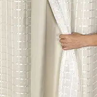 Cortina Blackout PVC c/Tecido Voil Xadrez - 2,0m (Comprimento) x 1,40m (Altura) - Quarto, Sala, Escritório, Cozinha... (Bege)