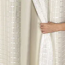 Cortina Blackout PVC c/Tecido Voil Xadrez - 2,0m (Comprimento) x 1,40m (Altura) - Quarto, Sala, Escritório, Cozinha... (Bege)