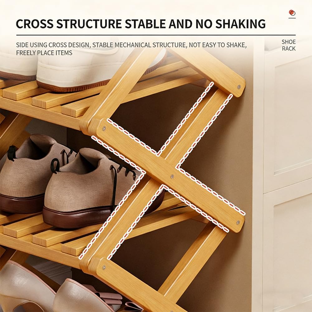 No-Assembly Bamboo Shoes Rack, Foldable Vertical Corner Shoe Organizer, Multifunctional Narrow Shoe Shelf for Entryway, Closet, Bedroom, Hallway (Original, 9-Tier)