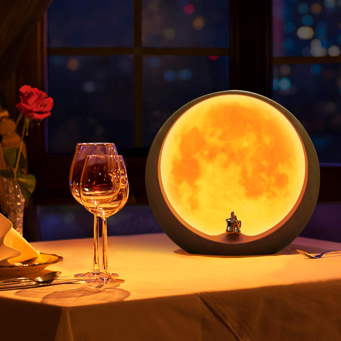 mamre Lámpara Ambiental de Luna para Aniversario, Boda y día de San Valentín, Regalo de Decoración Artística, Amor bajo la Luna Roja