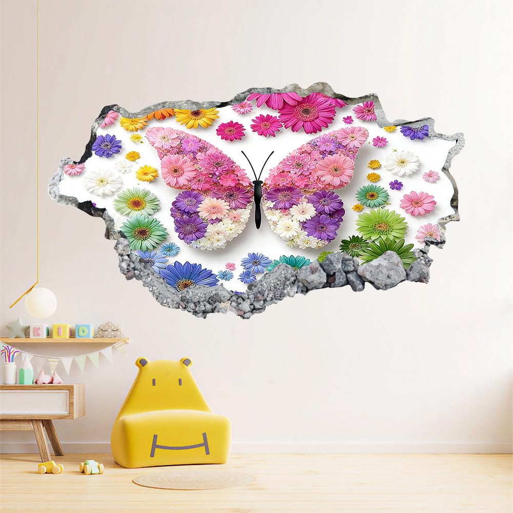 Wandtattoo 3D Durchbruch Schmetterling Wandsticker Wanddekoration selbstklebend Bunte Blume Wandaufkleber Deko Schlafzimmer Wohnzimmer Kinderzimmer Kunst Wohnkultur Wandbilder