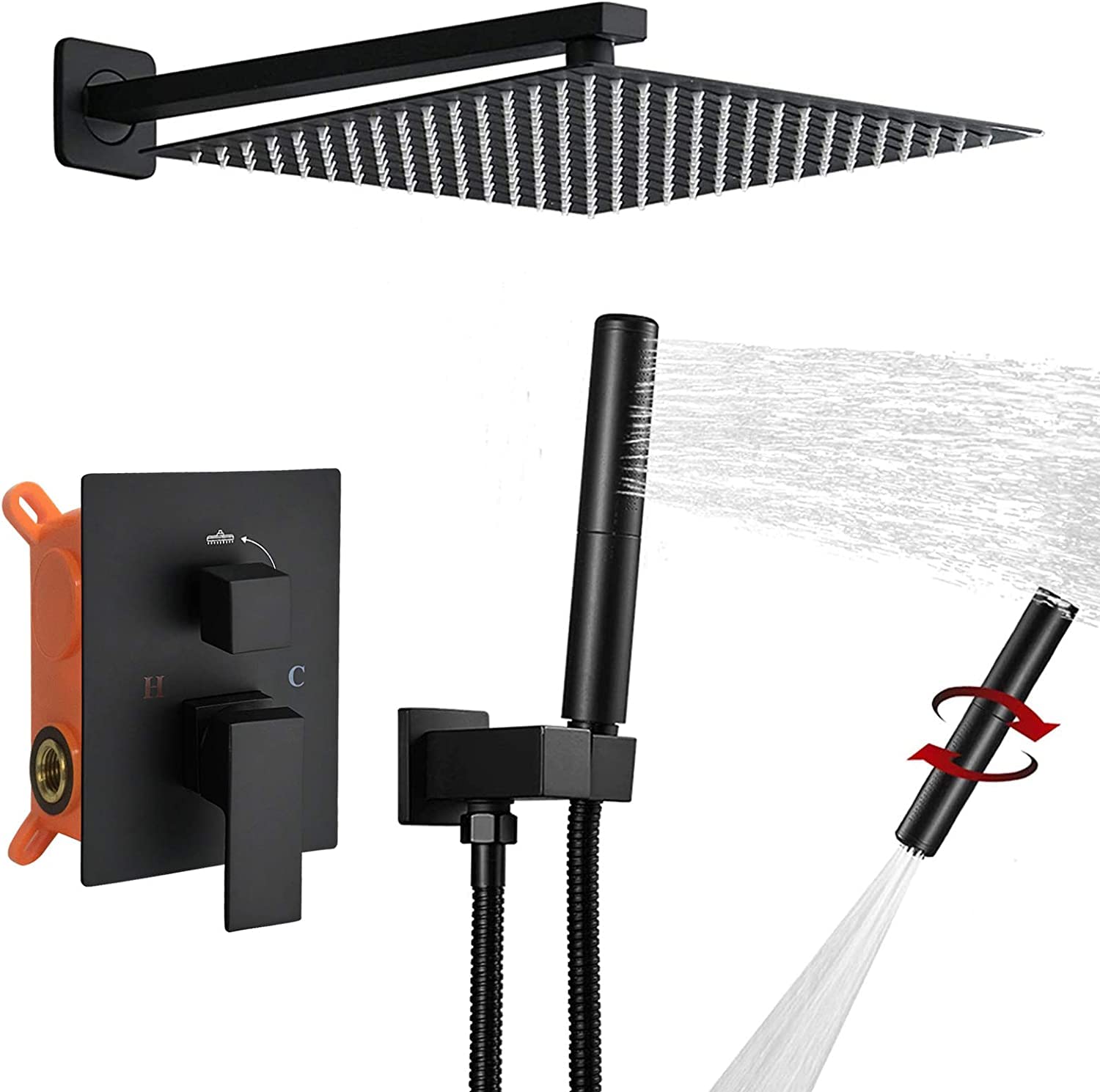 Ensemble de douche noir mat 10" avec jet de pluie et douchette
