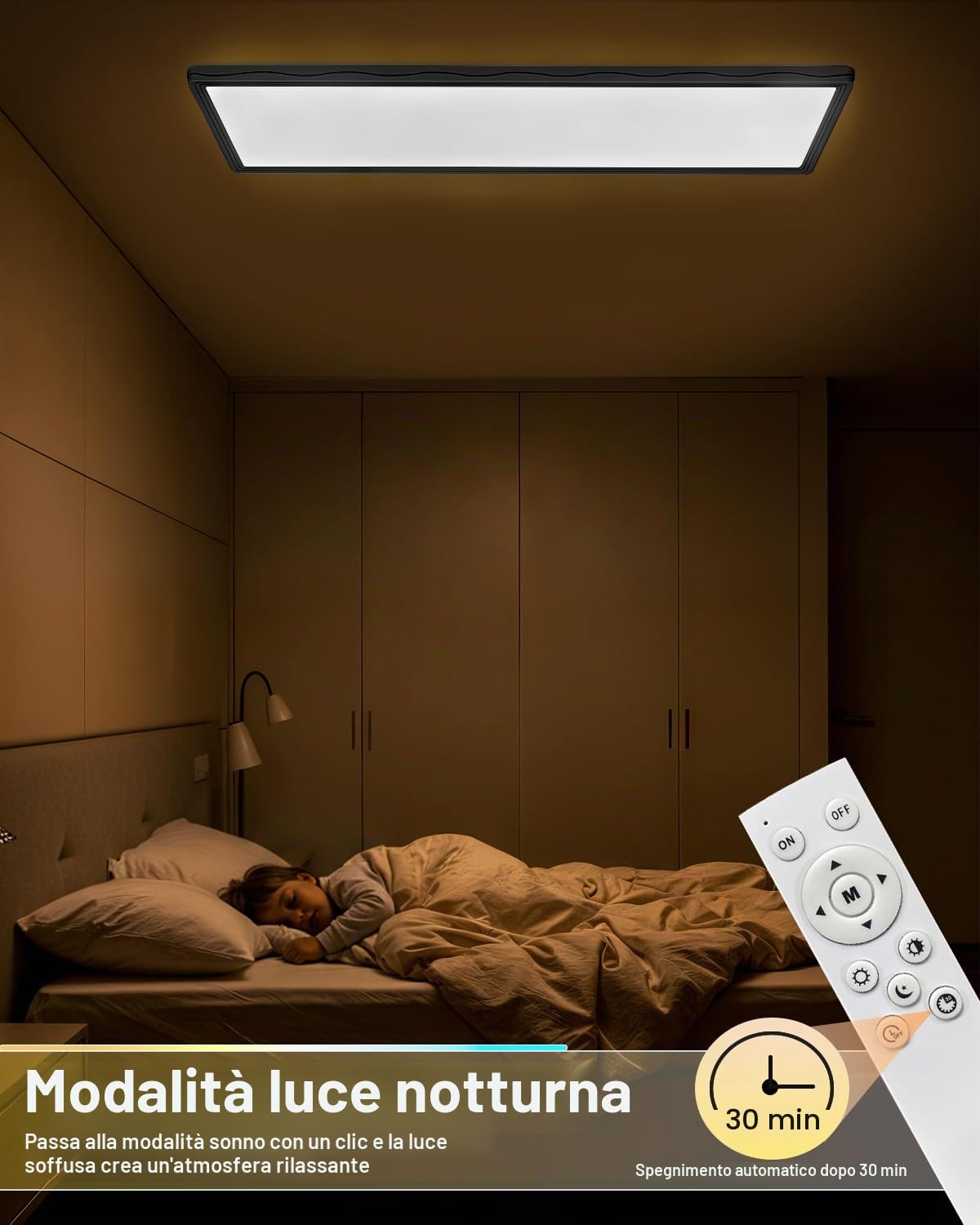 Bowfar Plafoniera LED Rettangolare con Telecomando, Dimmerabile 3000K-6500K, Pannello LED Ultra Piatto 24W con Retroilluminazione per Soggiorno, Camera da Letto, Ufficio, Bagno, 58x20x2,5cm, Nero
