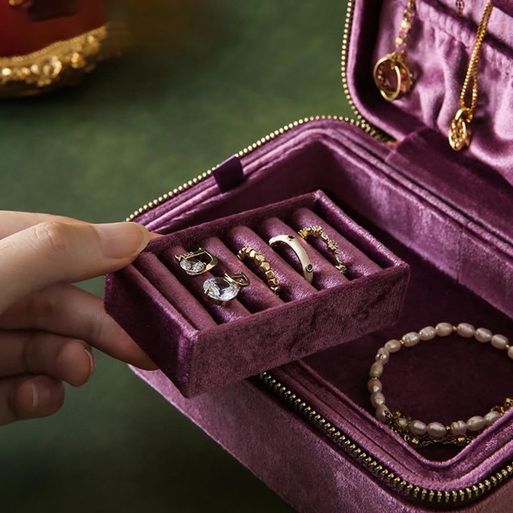 Torre para joyas Caja de almacenamiento joyas viaje terciopelo pequeña portátil Soporte