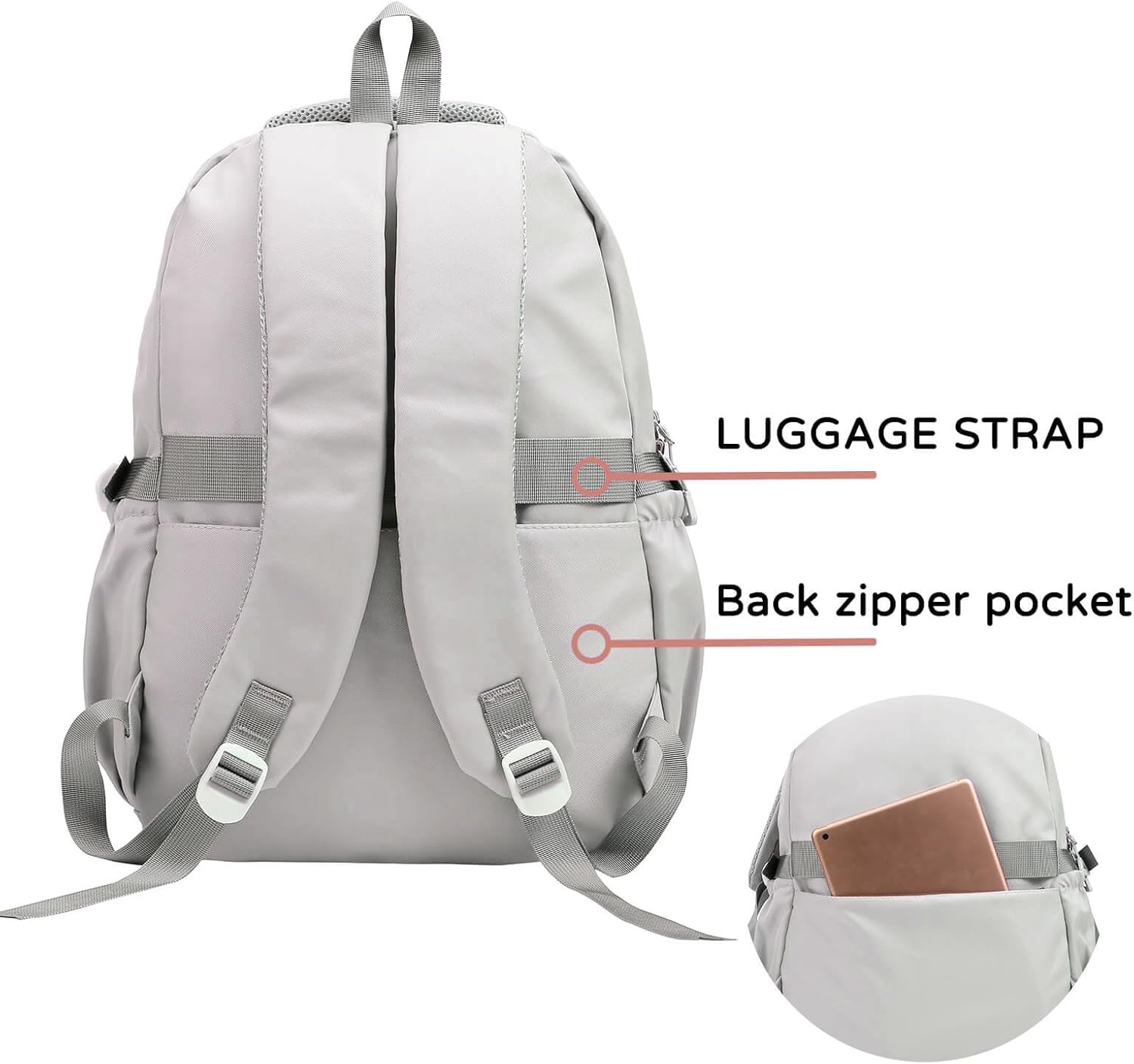 Phaoullzon Teen Girls School Backpack with Lunch Box for Boys, College Aesthetic Laptop Bookbag for Women,Grey