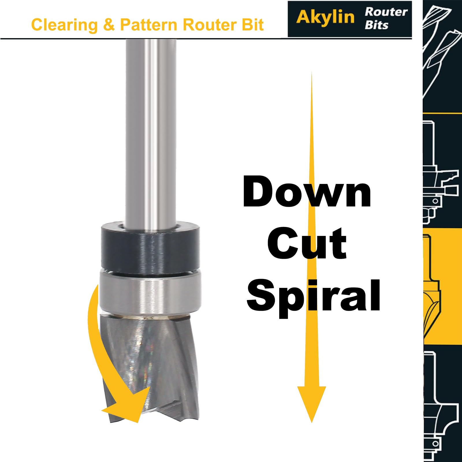 Solid Carbide Spiral Flush Trim Router Bits, 3-Flutes Down Cut Clearing & Pattern Router Bit - Image 3