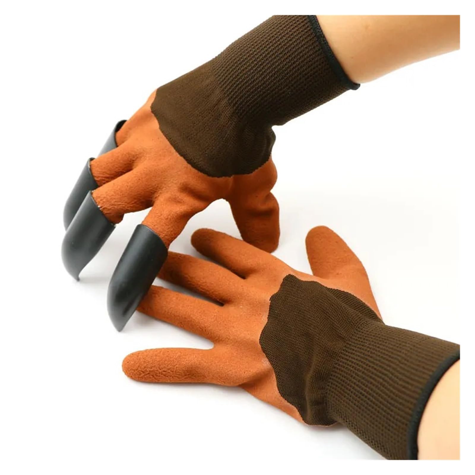 Guantes de jardinería de goma multicolor con garras de ABS for cavar, plantar y rastrillar.(Chocolate)