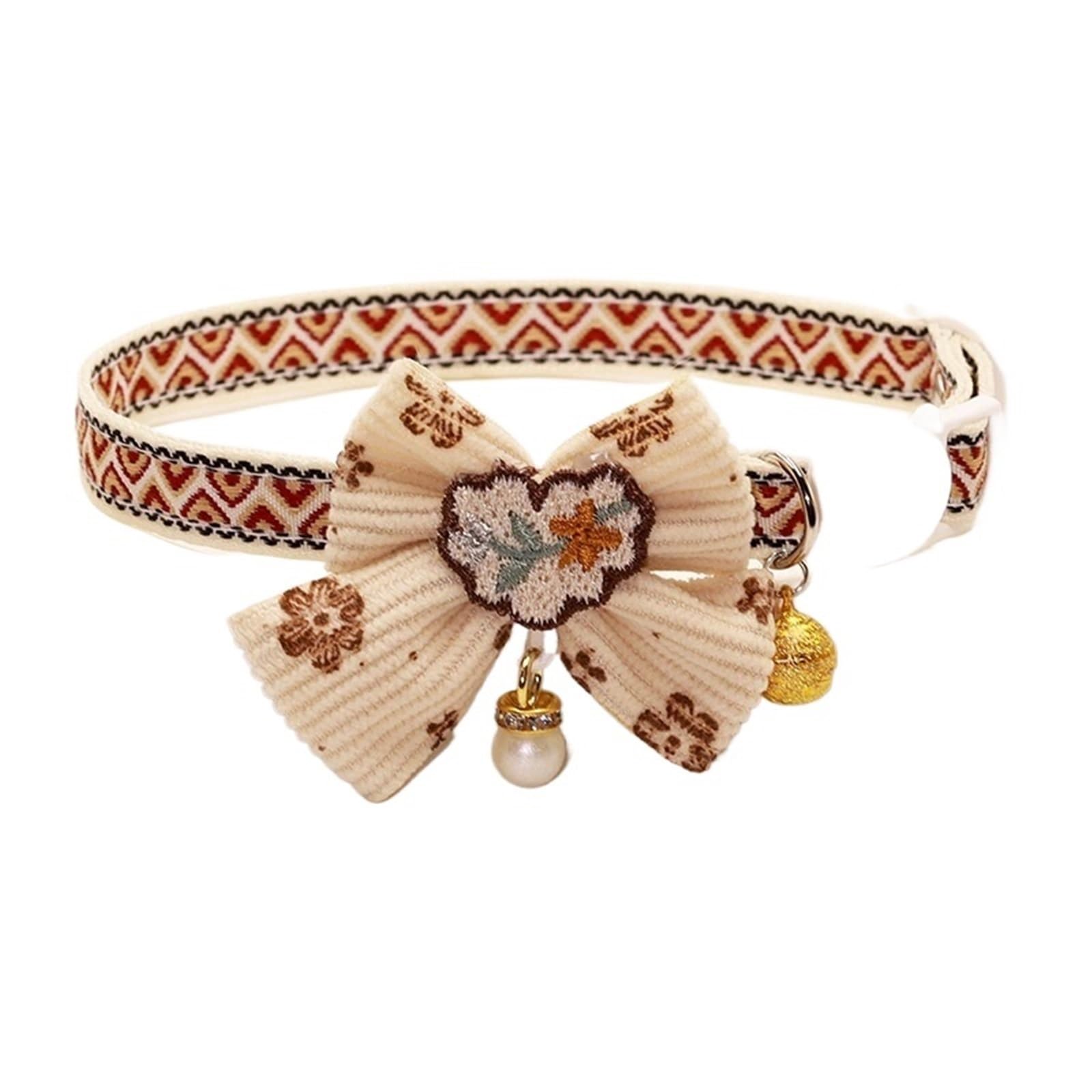 Sicheres Katzenhalsband mit Glöckchen, Fliege, abreißbarem Sicherheitsverschluss, Haustierzubehör, Spitzen-Kätzchen-Halskette for Katzen, Welpen, kleine Hunde(Color1)