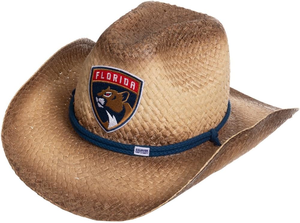 Calhoun NHL Surf & Skate Team Logo Straw Beach Cowboy Hat with Curved Brim