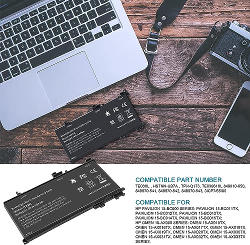 Image of Wefly TE03XL Laptop Battery Compatible for HP Pavilion 15-bc444tx 15-bc444ur 15-bc445ur 15-bc446ur 15-bc448ur 15-bc450ns 15-bc451ns 15-bc451la 15-bc452la 15-bc452ur 15-bc453ur Laptop Battery