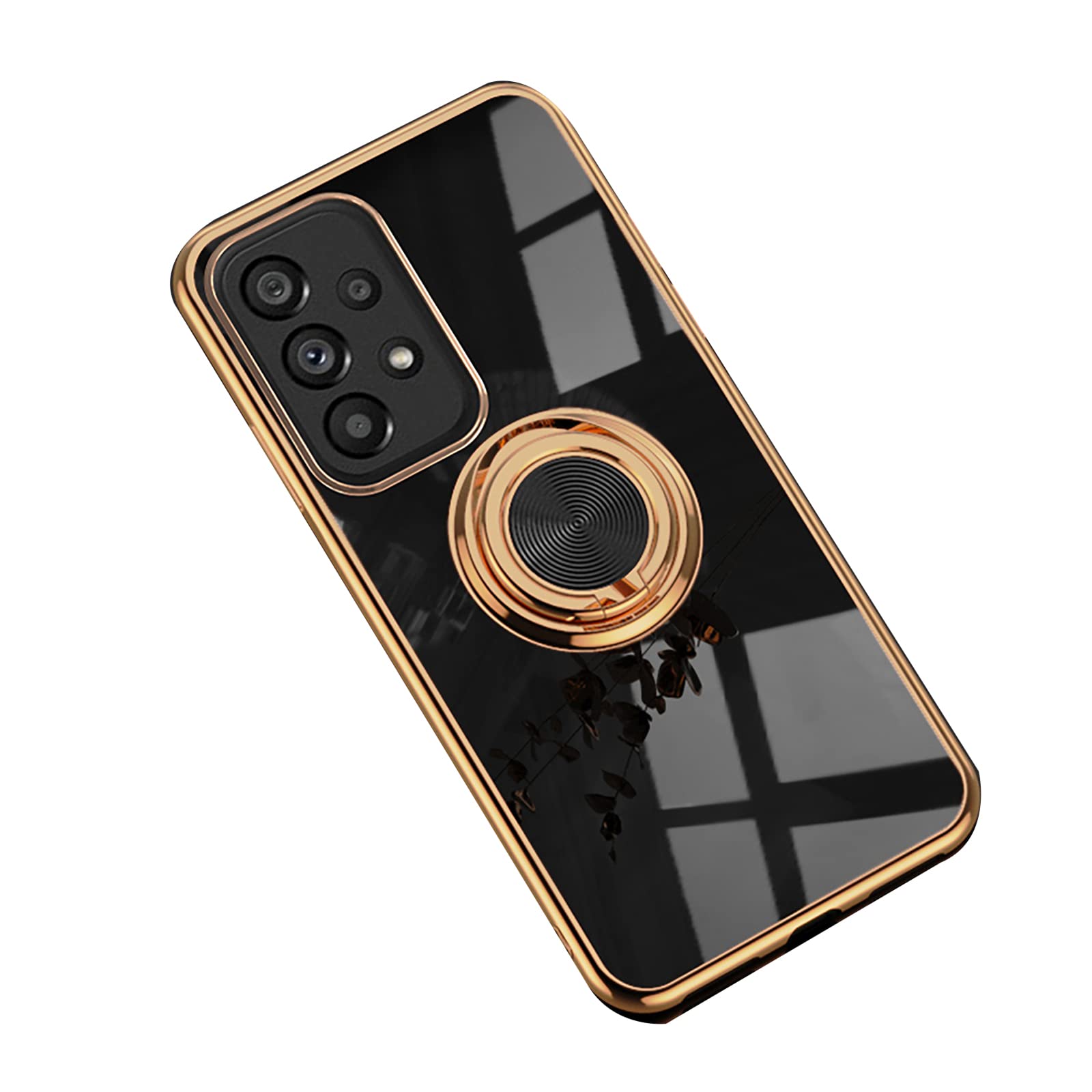 LTL Hülle für Samsung Galaxy S22/S22 Plus/S22 Ultra Galvanisierte Weiche Silikon-Schutzhülle mit 360 Grad Ring Ständer Magnetischer Autohalterung Handyhülle,Schwarz,S22 6.1"