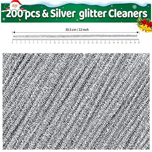 Image of IOOLEEM 200pcs Silver Glitter Pipe Cleaners for Christmas