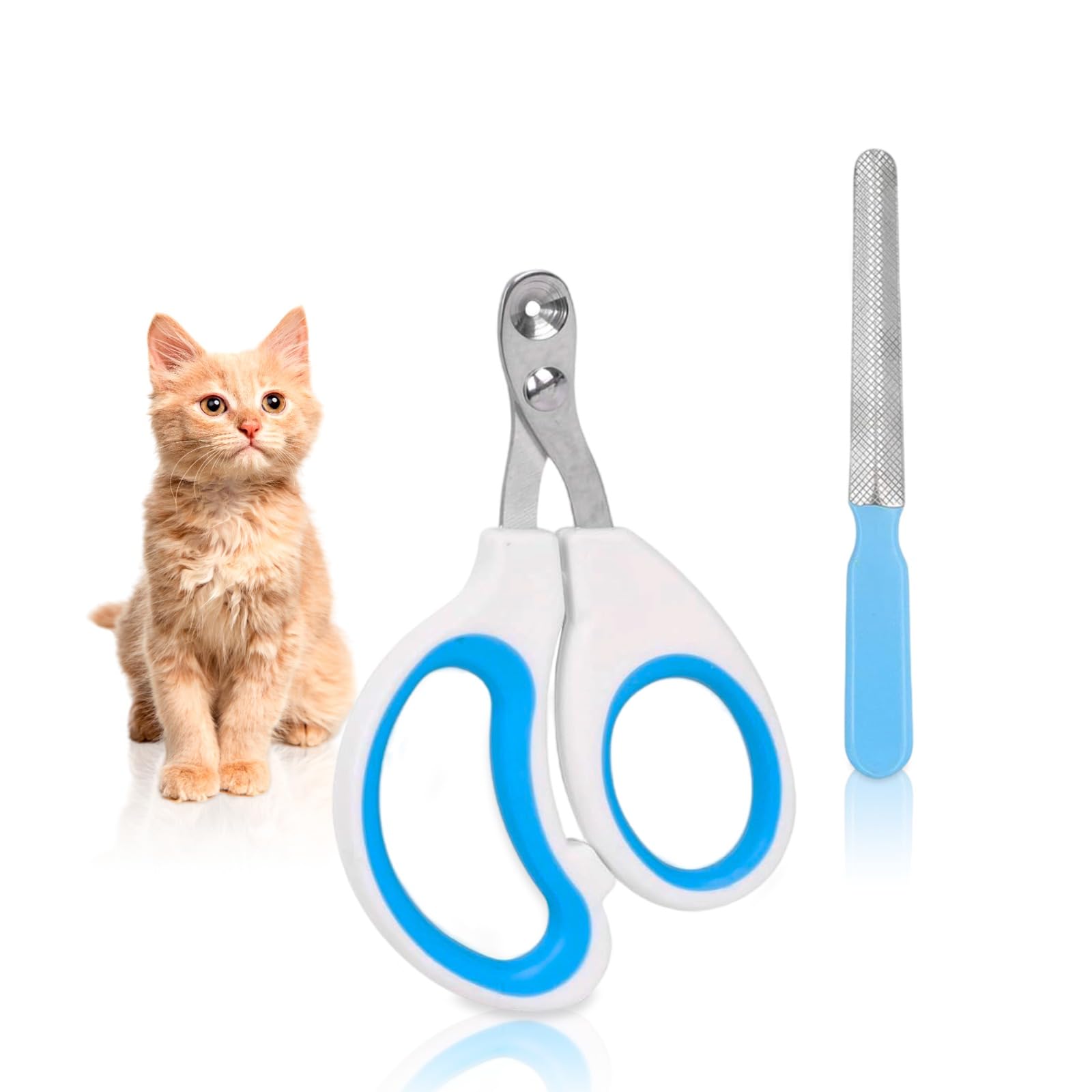 JOY&EMOTION Pack de cortauñas gato de precisión y lima de uñas profesionales-Cortauñas perro pequeño-Gatos accesorios-Perros accesorios-Corta uñas perritos-Corta uñas gatitos-Gato-Mascotas gatos-Azul.