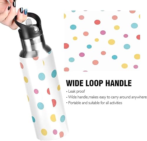 Miniatura 4 de Colorful Polka Dots White Insulated Stainless Steel Water Bottle with Straw 32 Oz Leakproof Water Bottles, BPA-Free Sports Water Bottle