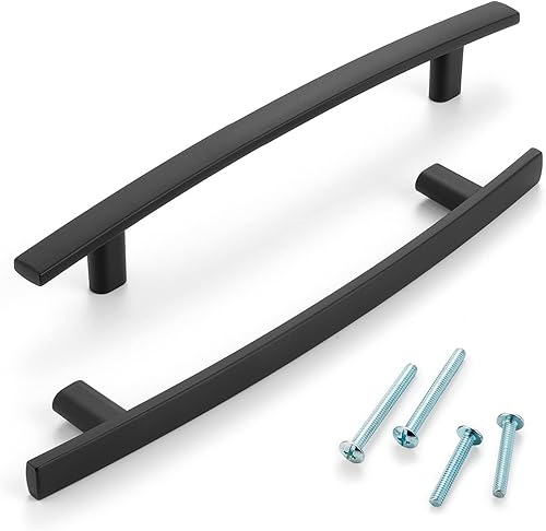 Miniatura 2 de Paquete de 10 tiradores curvados de 5 pulgadas con agujeros centrales, color negro mate, manijas de gabinete negras, accesorios de cocina negros