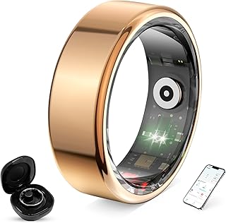 UouNeaCo Bague Connectée Smart Ring pour Femme et Homme, Tracker Fitness avec Moniteur Fréquence Cardiaque, Sommeil, 100+ Sports, Podomètre, Étanche IP68, sans Abonnement pour iOS/Android (Doré, 9)