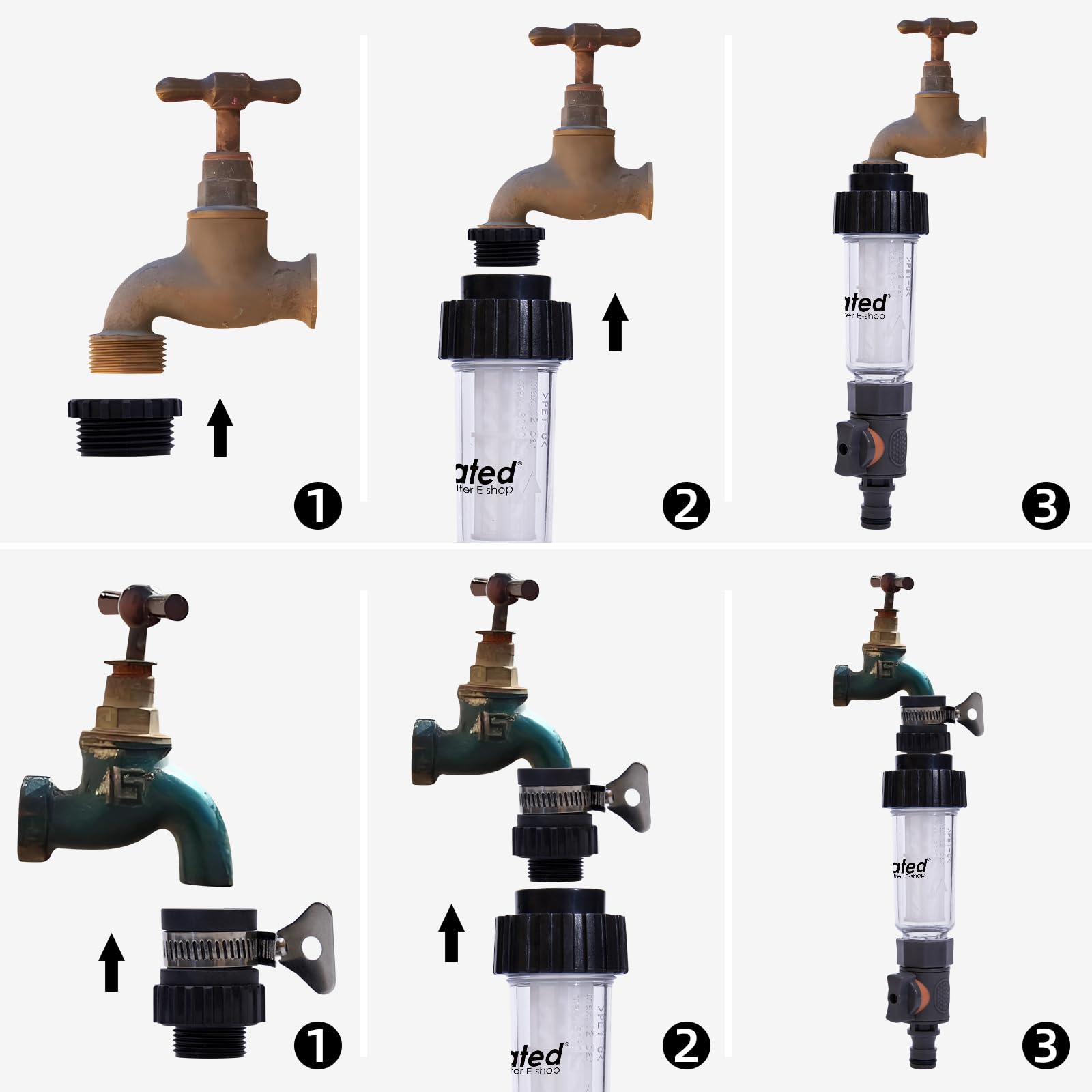 Kit de filtre à eau pour tuyau d'arrosage avec 1 insert filtrant, valve de régulation et 2 adaptateurs rapides comme filtre de remplissage pour nettoyeur haute pression, camping-car, caravane, bateau,