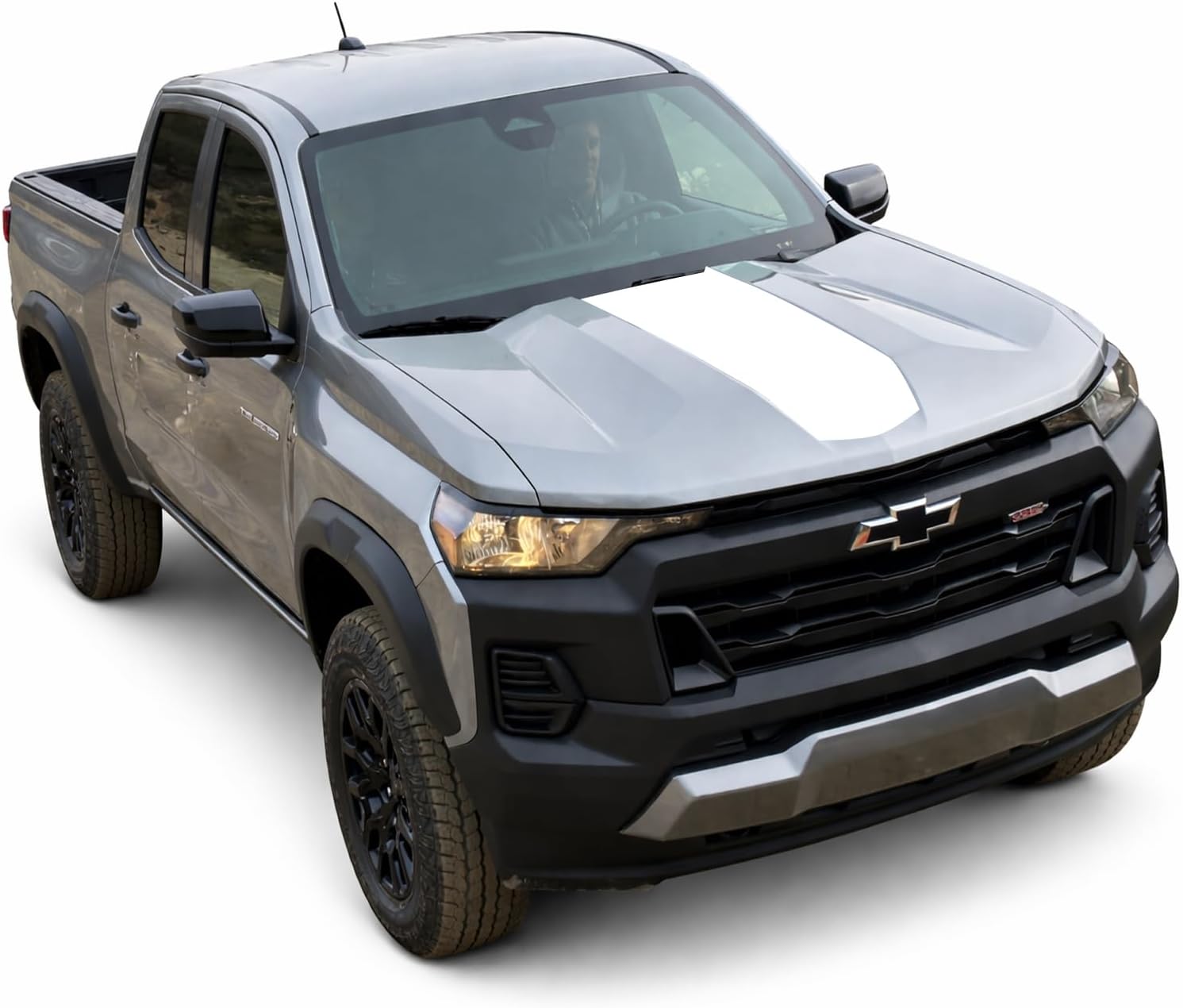Hood Blackout Rally Racing Stripes Graphics - Fits 2023 and up Chevy Colorado Trail Boss and Base - Vinyl Sticker Decal Kit (Matte Black)