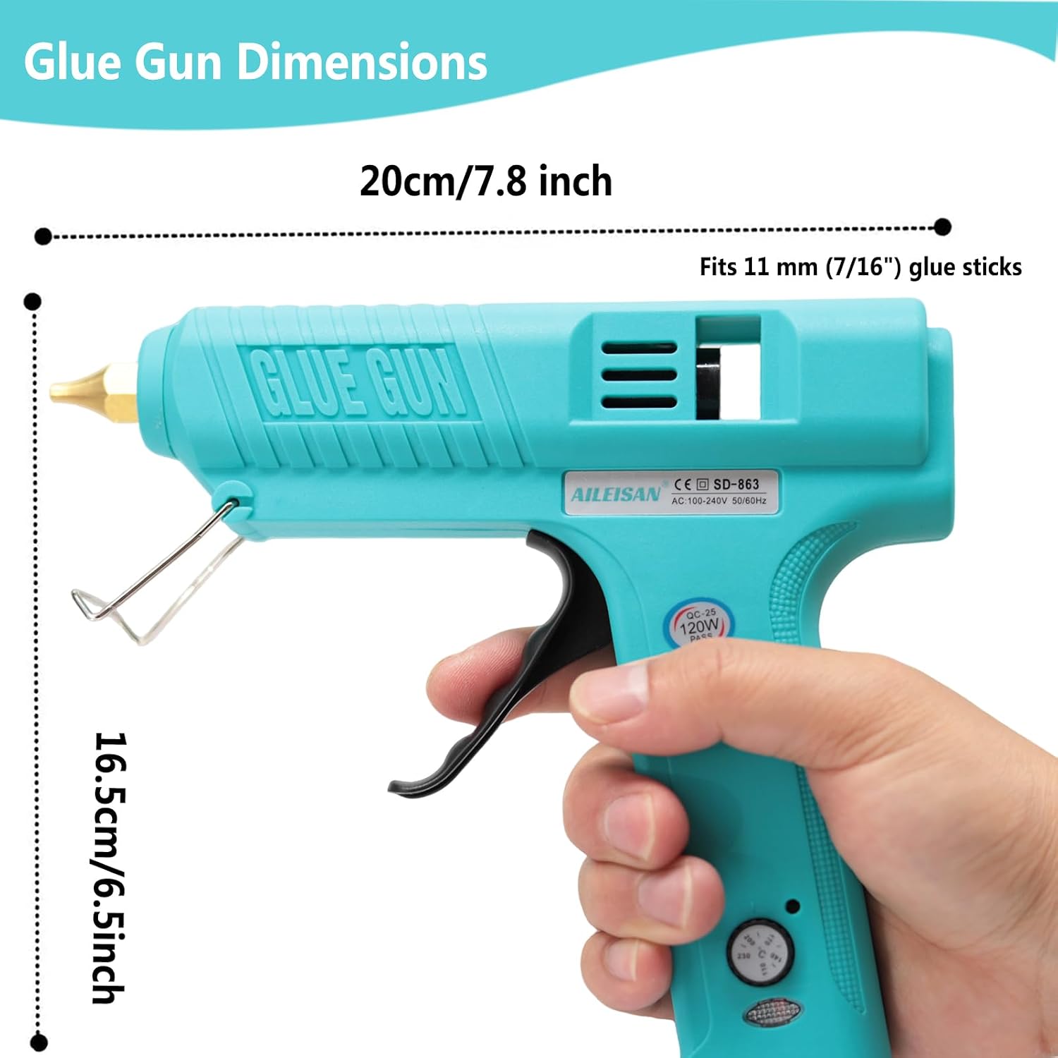 120W Hot Glue Gun with Adjustable Temperature Control, Independent Safety Switch, Fits 11mm Glue Sticks, Teal