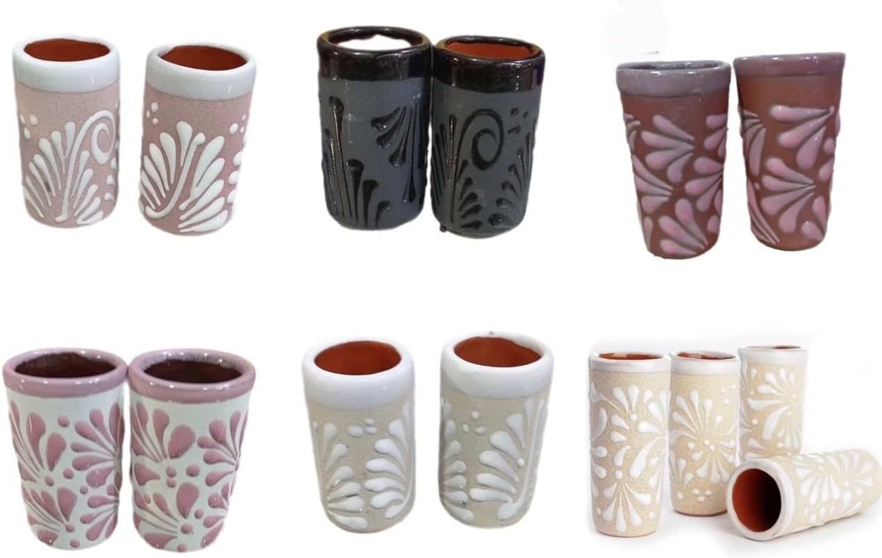 border merchant Talavera Authentic Mexican Tequileros Shot Glasses Handmade Handpainted Barro Engove 8 Pk