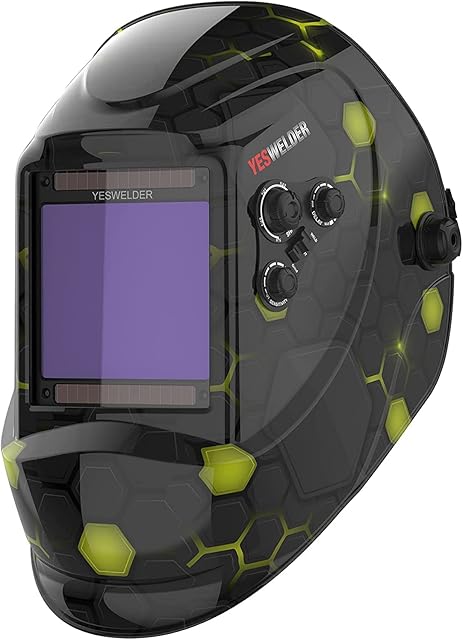 YESWELDER Large Viewing 10X9cm True Colour Welding Mask Auto Darkening Welding Helmet Solar Power, 4 Arc Sensor Wide Shade 4~5/9-9/13 for TIG MIG ARC Weld Grinding Welder Mask