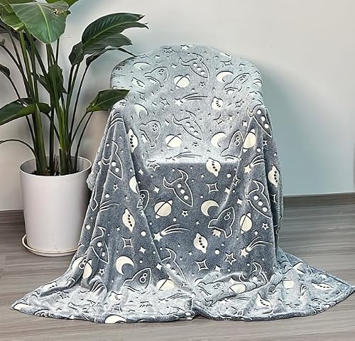 Manta de Unicornio - 120 x 150 cm Manta que Brilla Oscuridad, Mantas Infantiles Cálidas y Mullidas para Niños de 1 a 10 Años - Manta para Sofá, Cama, Viaje, Sala de Estar (Espacio, 150 x 200cm)