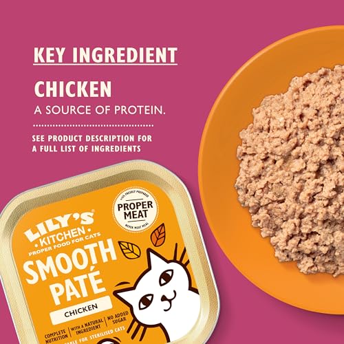 Lilys Kitchen Natuurlijke kattenvoerbak voor volwassenen met natte paté, graanvrij recept, 19 x 85 g (klassiek kipdiner)