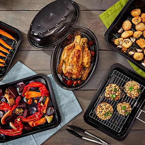AHUNTTER Set of 4 Oven Trays Non Stick Set, Large Shallow Baking Sheet with PFOA Free, Carbon Steel Cooking Roasting Pans for Ovens- Dishwasher Safe (37 x 26 x 2CM)