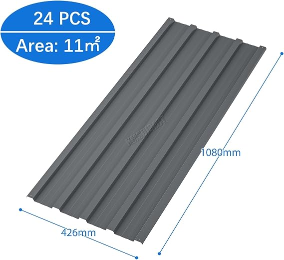BIRCHTREE 24x Roof Sheets Corrugated Garage Shed Side Panels Metal Roofing Covers Carport Greenhouse 1080mm x 450mm RSS02 Grey