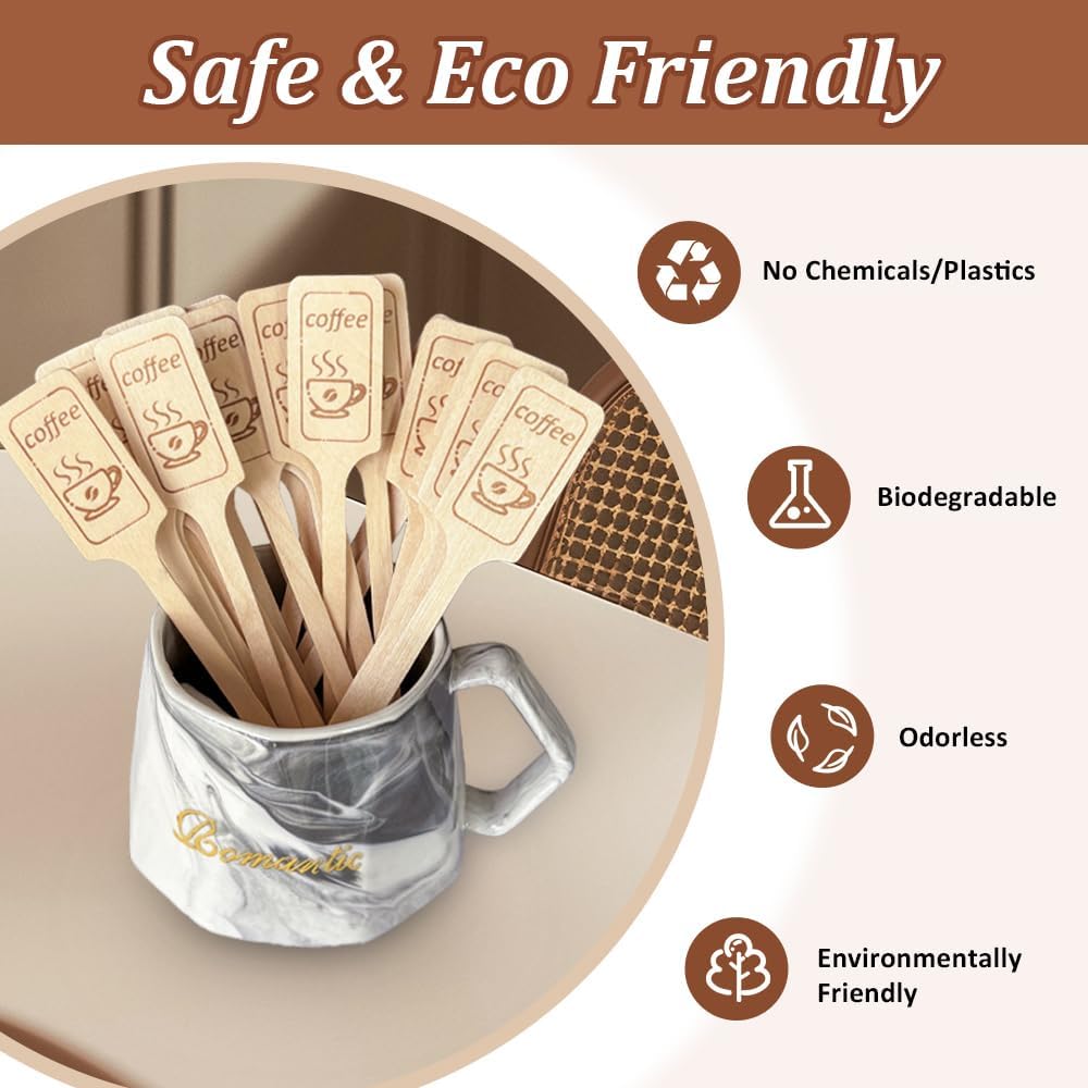 108Pcs 6.3 Inch Kayak Paddle Shaped Wooden Coffee Stirrers - Thick Birch Stir Sticks, Eco-Friendly Biodegradable Beverage Mixer for Coffee, Cocktails, Milk Tea & Hot/Cold Drinks - Image 3
