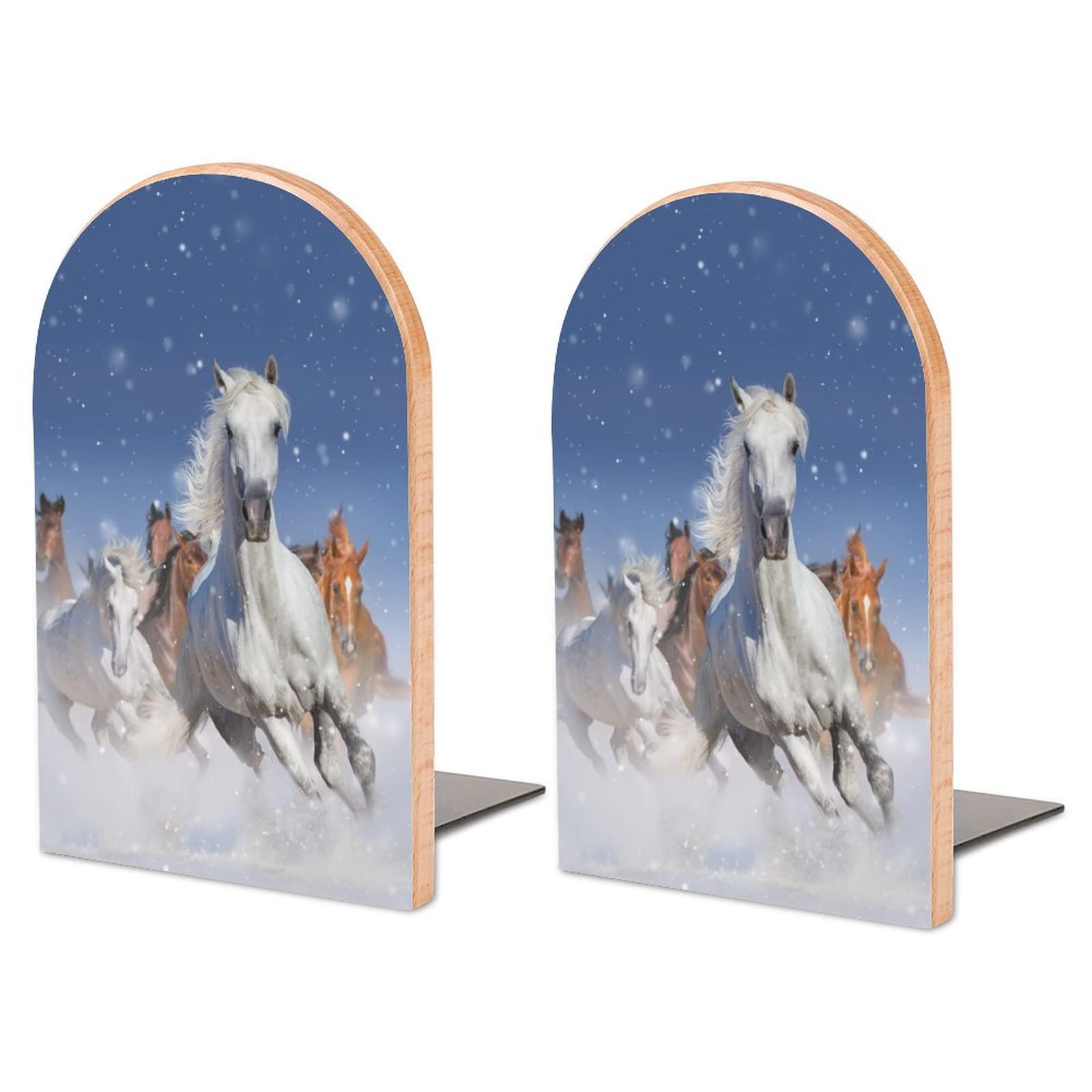 Pack Of 2 Bookend Horse Herd Non-Slip Book Stand Wooden Bookshelf Books Holder For Home Desk Office Library
