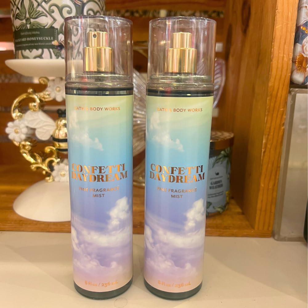 Bath & Body Works CONFETTI DAYDREAM Fine Fragrance Mist Gift Set with a Blue Bow for Holiday - 2 pack - 8 fl oz each