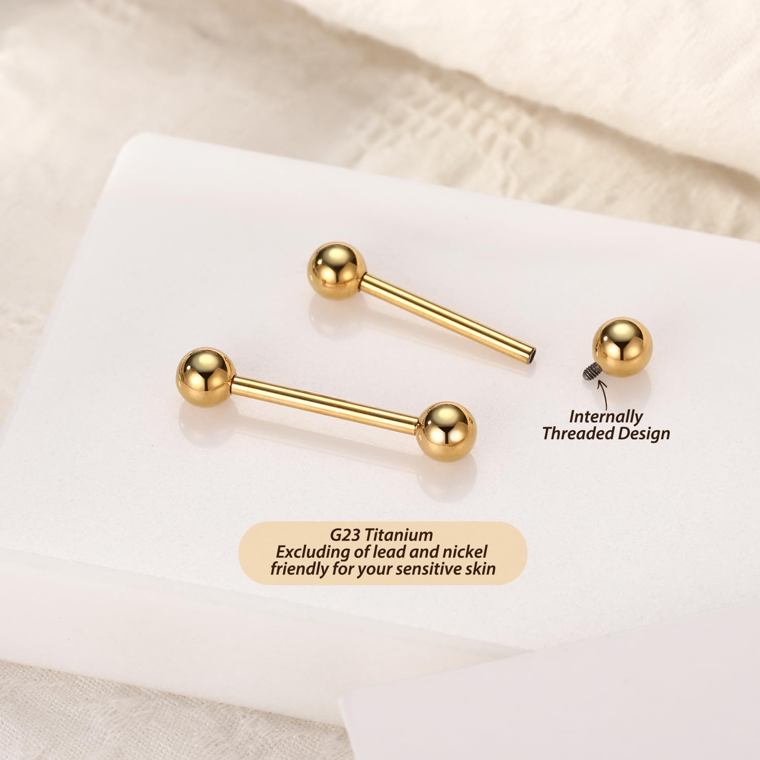 FUNLMO Titanium Nipple Piercing Jewelry Internally Threaded Nipple Rings Tongue Rings Bridge Piercing Jewelry Nipple Barbells