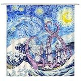 YSSFAV Cool Octopus Shower Curtain Ocean Kraken Sailboat Tentacles Adventure Summer Bathroom Decor C