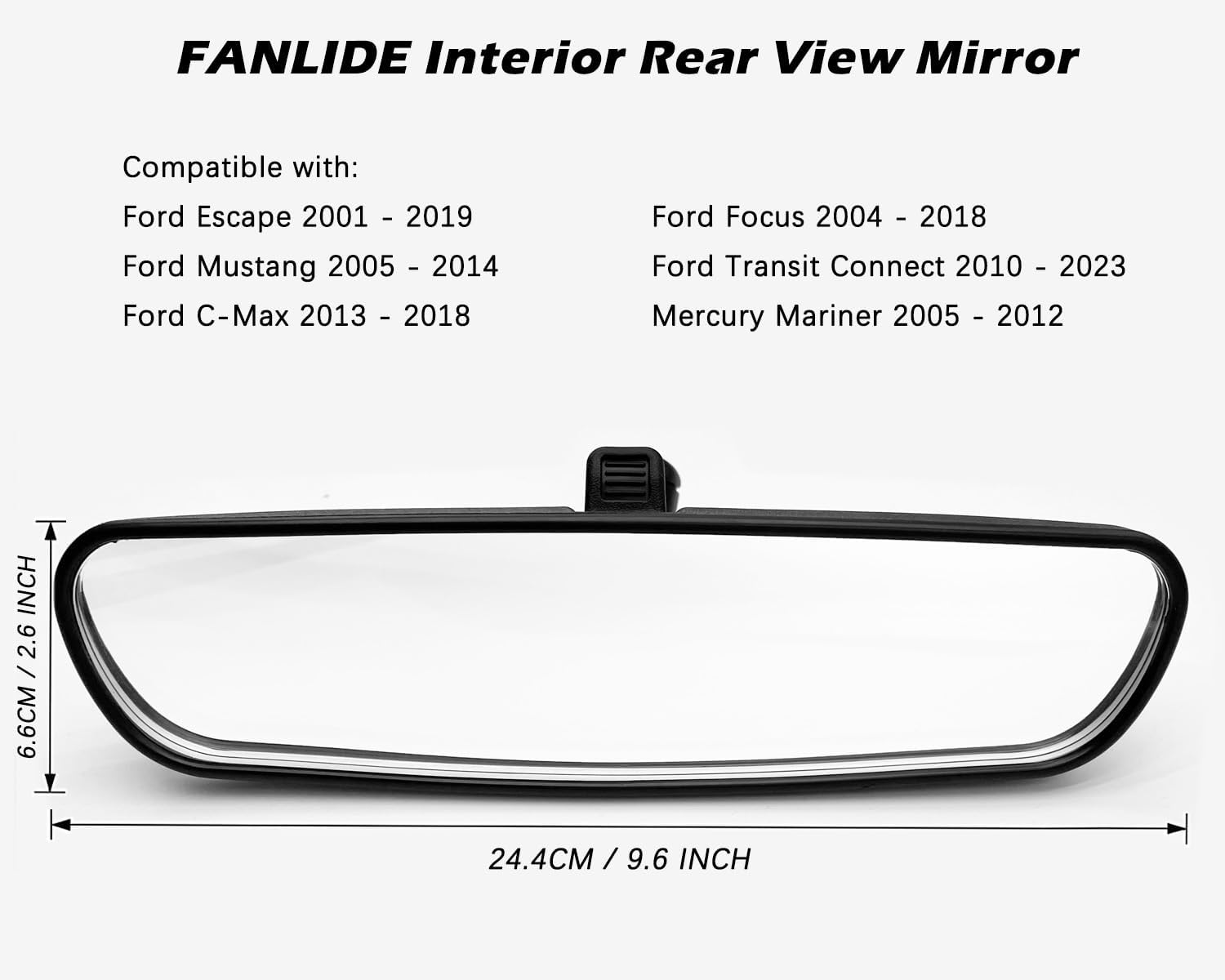 FANLIDE Interior Rear View Mirror 6U5Z-17700-B Compatible with Ford Escape Focus Mustang Transit Ranger