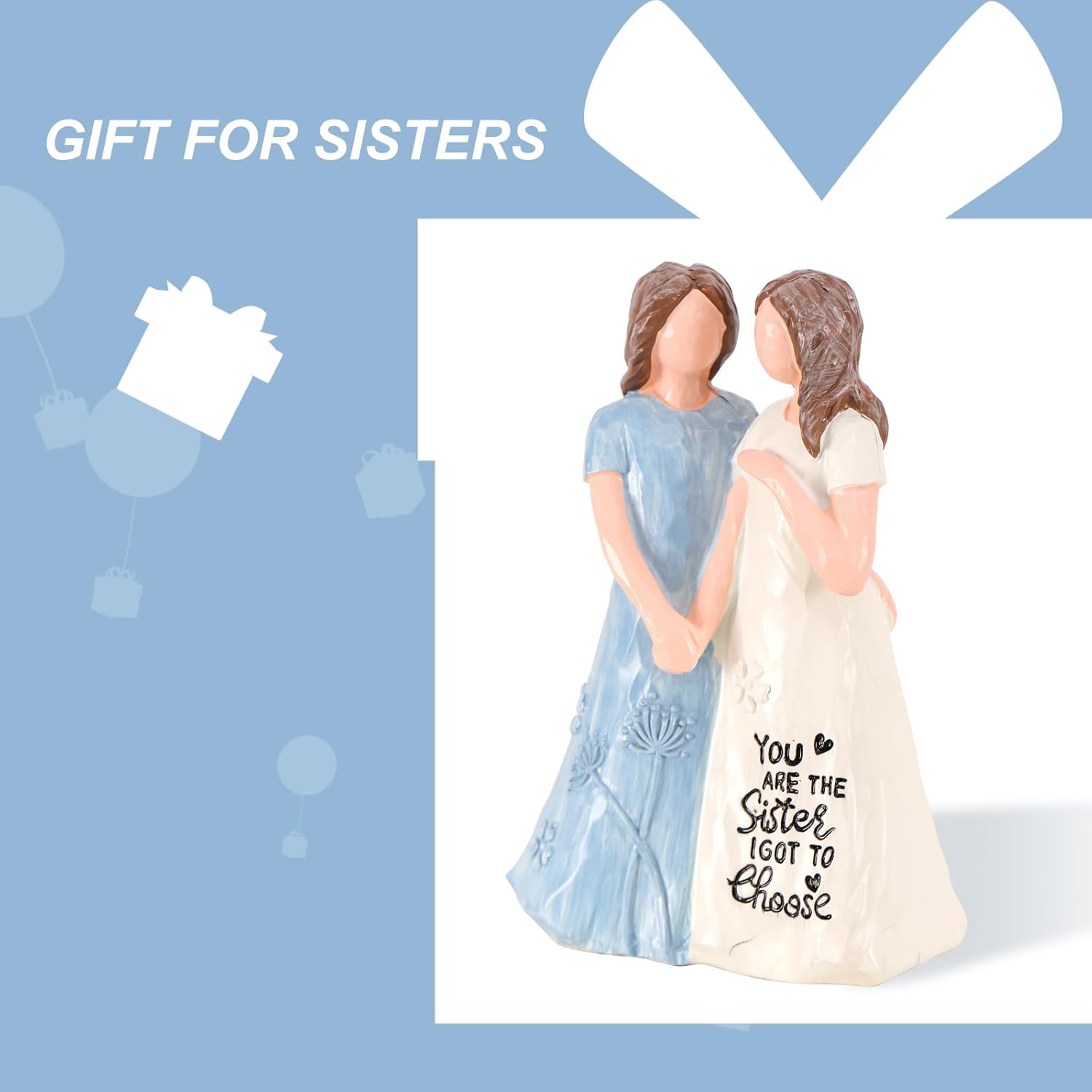 Gifts for Sisters for Women, Gifts for Best Sisters, Best Sister Birthday Gifts, Hand Painted Sculpture Hand Holding Friendship Gifts,Sisters Figurines(Blue) - Image 3