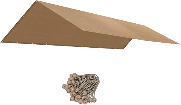BenefitUSA Canopy ONLY 10x20 ft Carport Replacement Canopy Without/Edge Garage Top Cover Tent Shelter Tarp with Ball Bungee Cords TAN