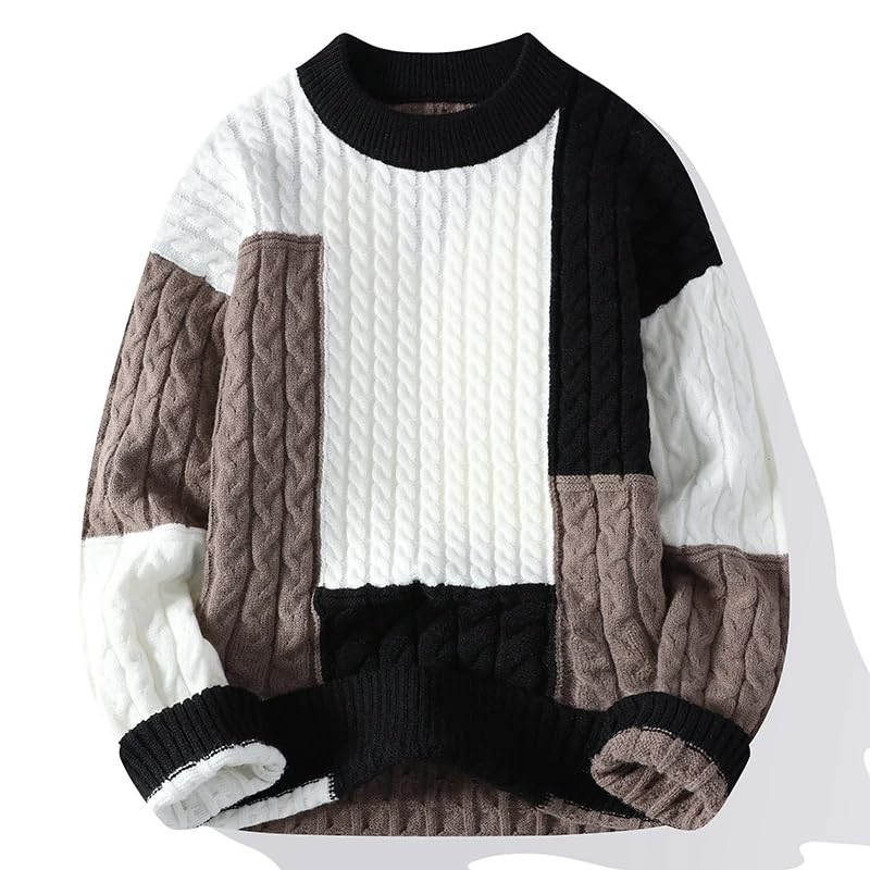 Winter Patchwork Loose Sweater Men Streetwear Casual Sweaters Warm Knitting Pullovers4