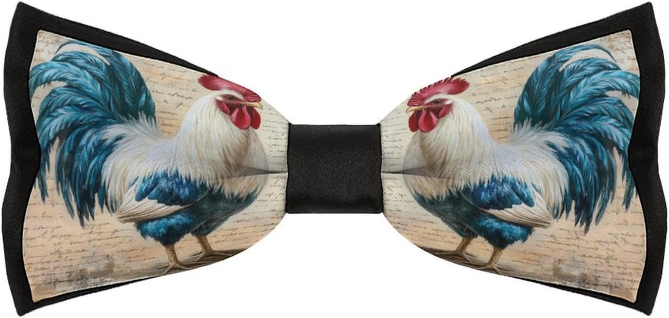 Vintage Cool Rooster Bow Ties for Men Fun Printed Pre Tied Adjustable Bowtie for Party Wedding