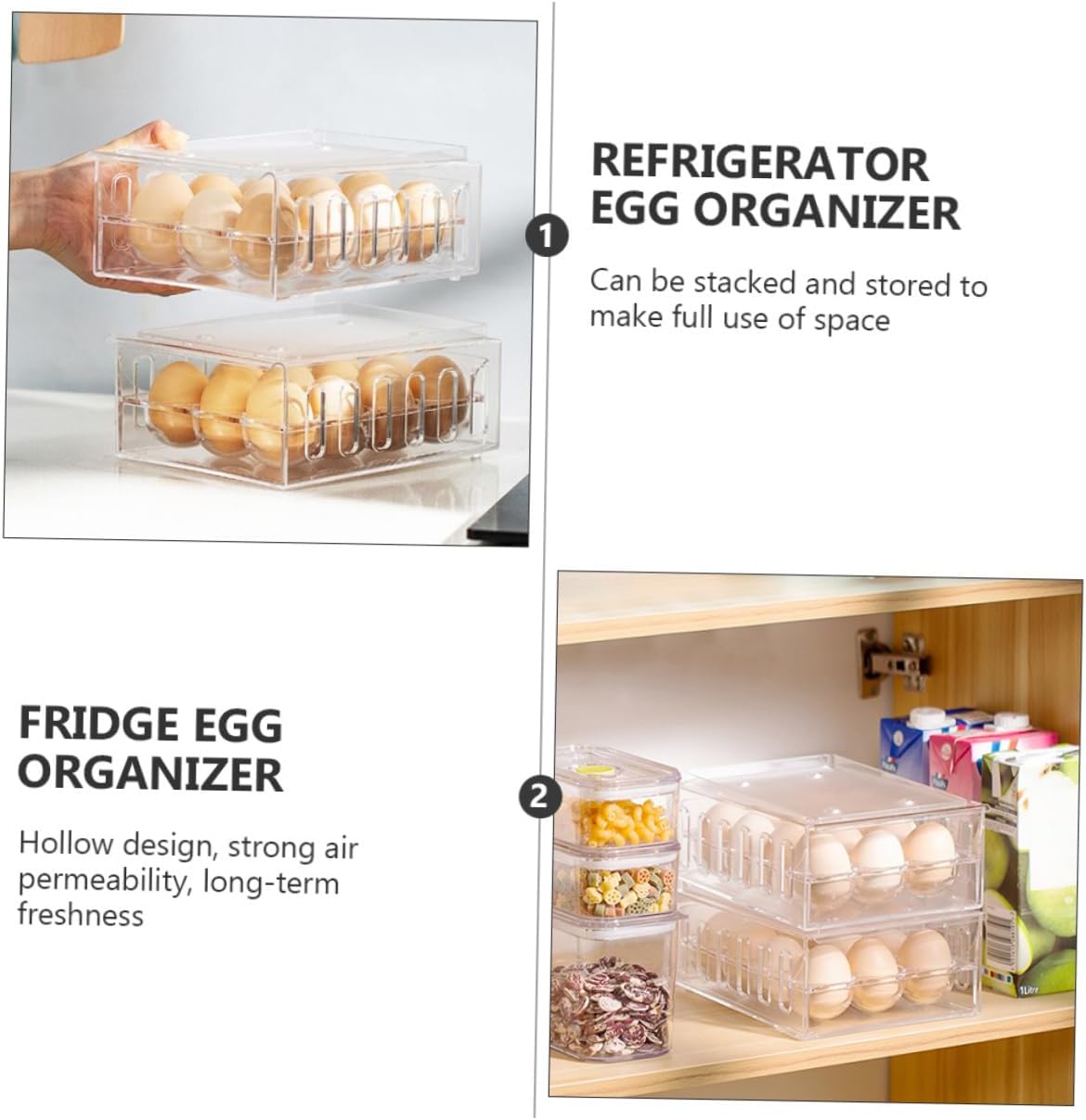 PRETYZOOM Refrigerator Egg Storage Bin Drawer Ventilated Organizer with Compartment Design for Fresh Eggs Stackable and Easy Access Holder for Fridge