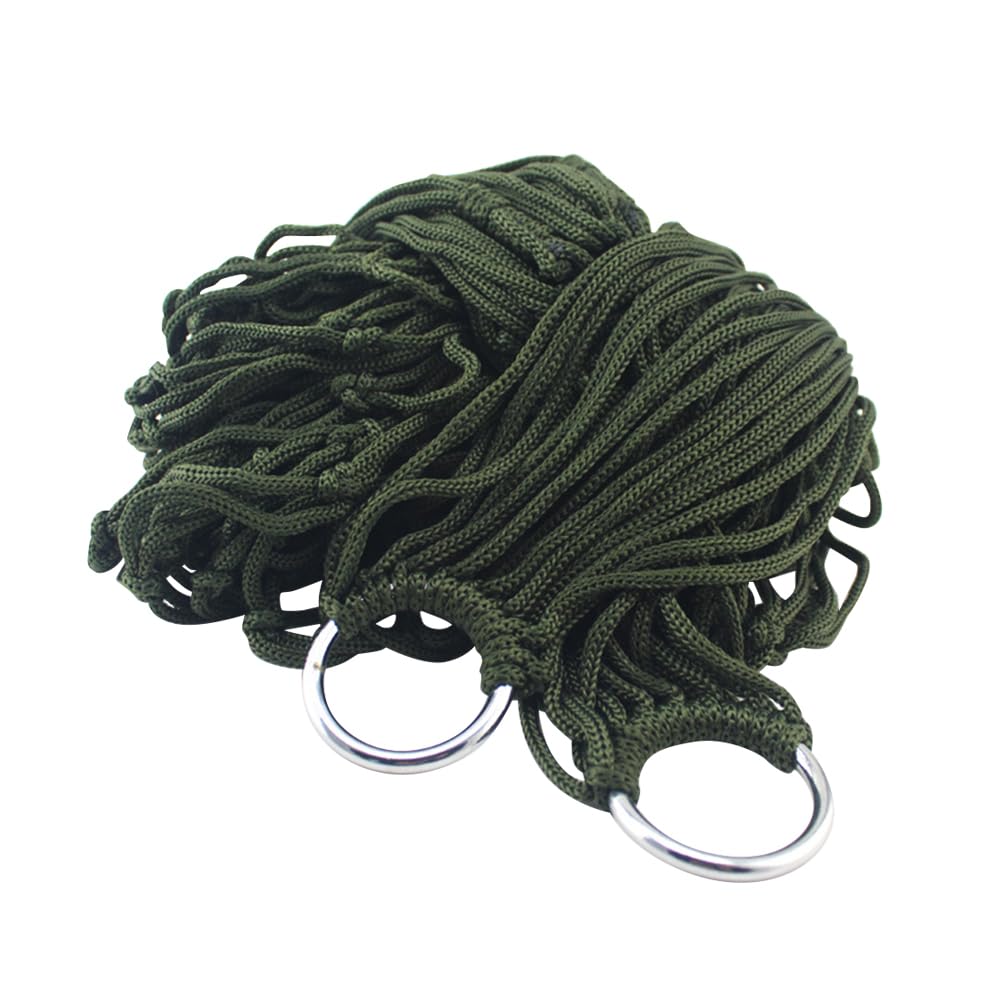 Garneck Outdoor Leisure Mesh Rope Hammock Nylon Hanging Hammock Sleeping Net Bed for Outdoor Camping Hiking Picnic (Dark Green)