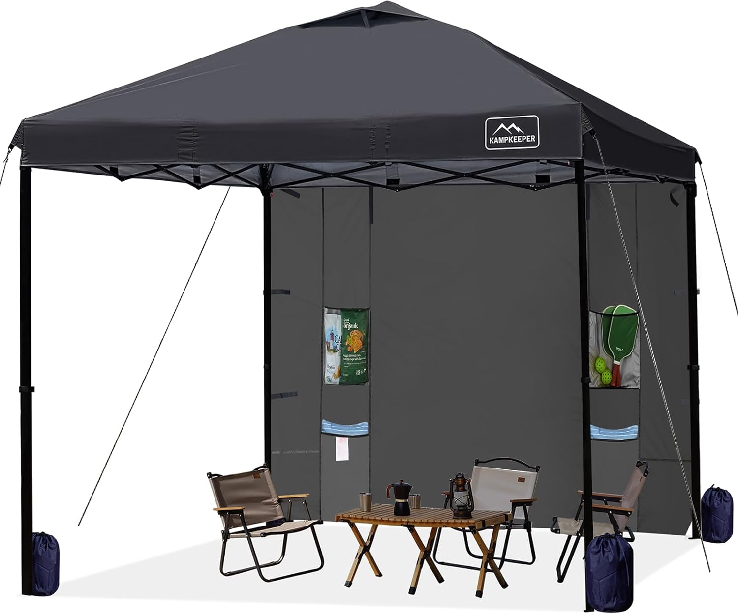KAMPKEEPER One Person Setup 10x10 Pop up Canopy Tent, Instant Portable Canopy, One Push Outdoor Canopy with 3 Adjustable Heights, Wheeled Carry Bag, Bonus 8 Stakes(Khaki, 10x10FT with one Push)