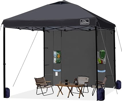KAMPKEEPER 10x10 Easy Pop Up Canopy Tent with Sidewalls, Instant Outdoor Shade Shelter with Removable 10FT Sun Walls, Quick Setup Waterproof and UV-Resistant for Patio Black, 10x10FT with 1 sidewall