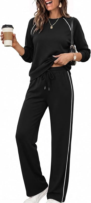 Ekouaer Ekoauer Lounge Sets Black XX-Large – Black two-piece lounge set