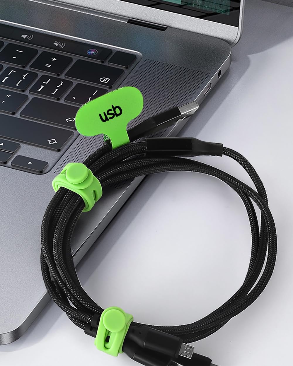 10pcs Reusable Cable Ties and 12pcs Labels, Silicone Data Cord Organizer Ties with Writable Hook Loop Cable Tags, Elastic Electrical Cord Organizer for Desk, Home Office And Travel (Colors)