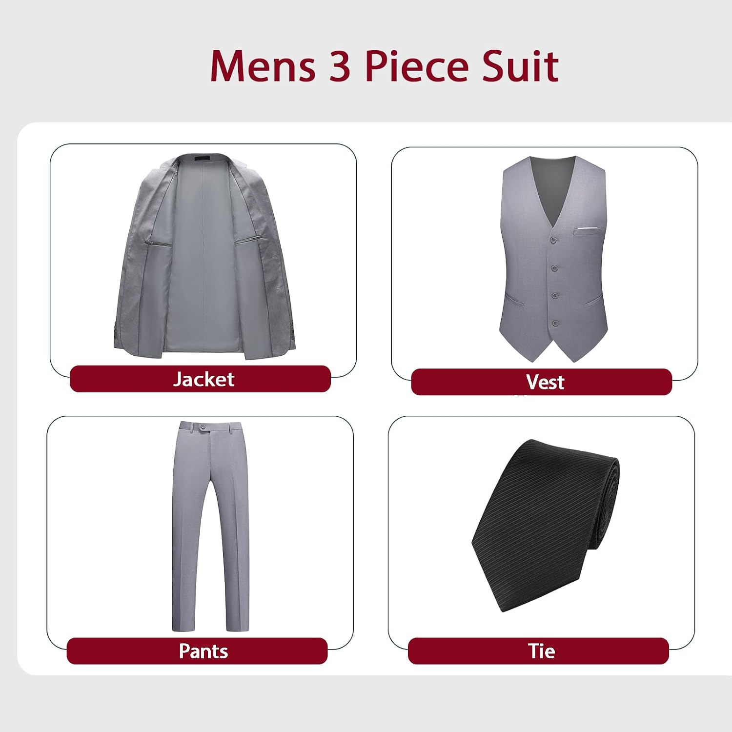 Mens 3 Piece Slim Fit Suit 2 Button Notched Lapel Blazer Formal Tuxedo Business Jacket Vest Pants Set for Wedding