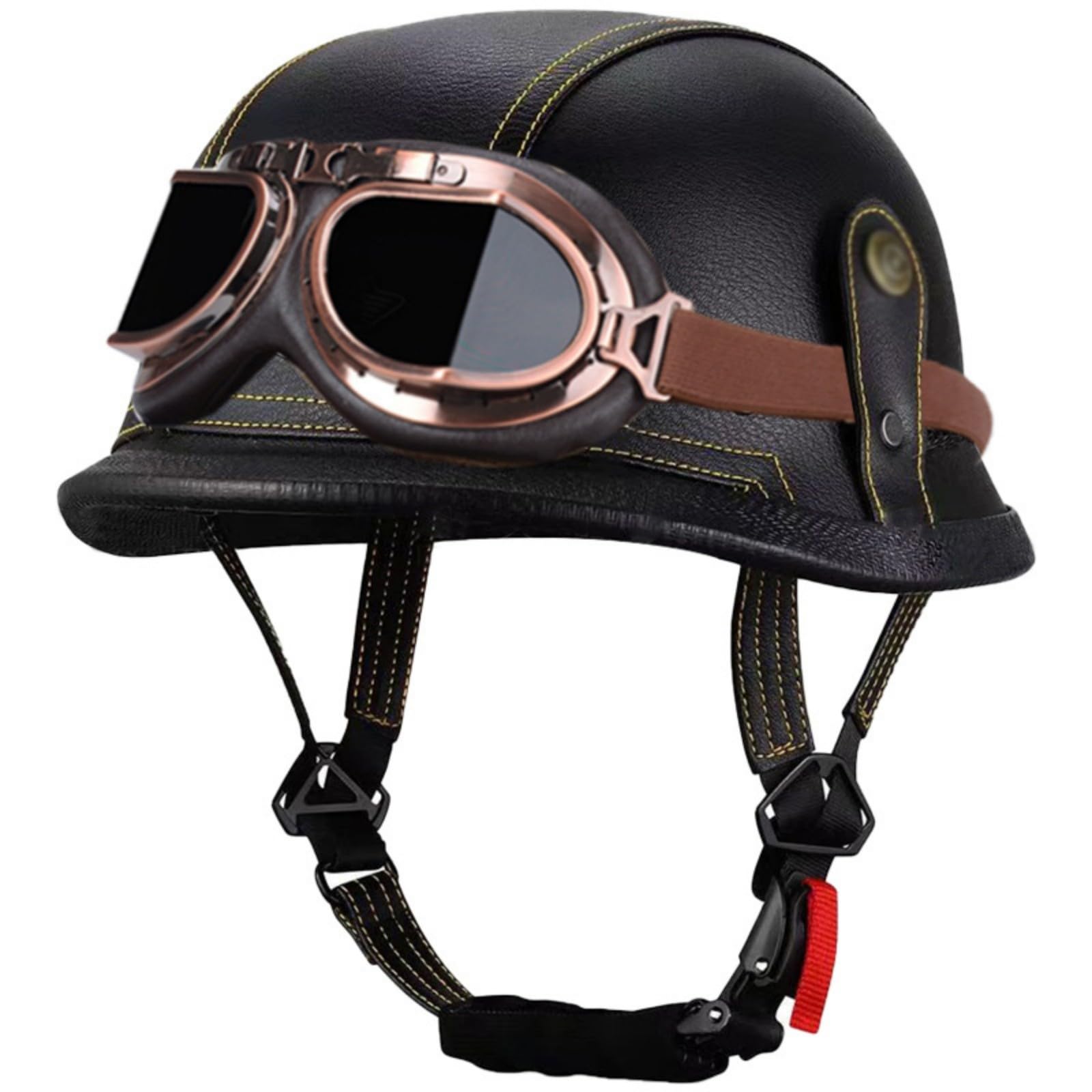 Skórzany kask motocyklowy, półtwarz, homologacja ECE 22.06, retro, otwarty kask z goglami, kask typu jet, do cruisera, skutera Touring B, M (56-57 cm)
