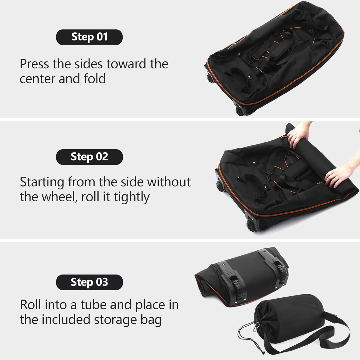 110L/140L Expandable Soft-Sided Foldable Duffle Bag with 2 Rubber Wheels,Packable 32” Rolling Carry-On with Multi-Pockets & Compartments,Black Orange - Image 4