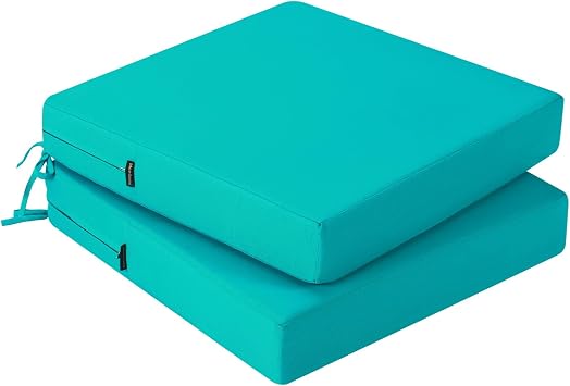 idee-home Outdoor Chair Cushions Set of 2, Waterproof Outdoor Seat Cushions | Patio Furniture Outside Replacement Chair Pad with Ties for Lawn Deck Porch 19 x 19 Peacock Blue